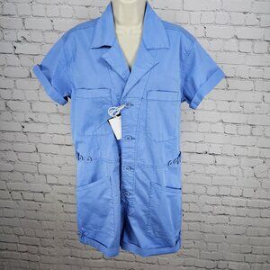 NWT Pistola Parker Azure Blue Cotton Stretch Short Sleeve Cuffed Romper Medium M